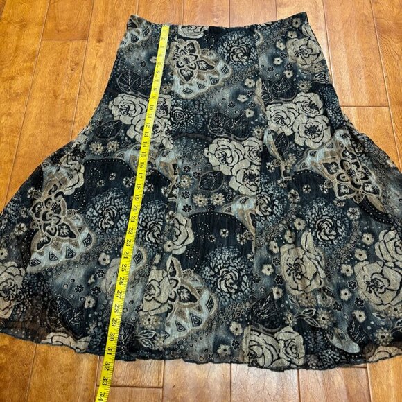 Coldwater Creek Women Midi Skirt Sz L Pull On Dark Floral Cottagecore Whimsigoth - Picture 10 of 10